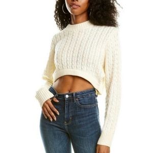 We Wore What Cropped Cable Knit Mock Neck Sweater